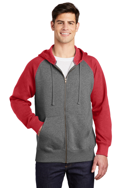 NEW Sport-Tek® Raglan Colorblock Full-Zip Hooded Fleece Jacket