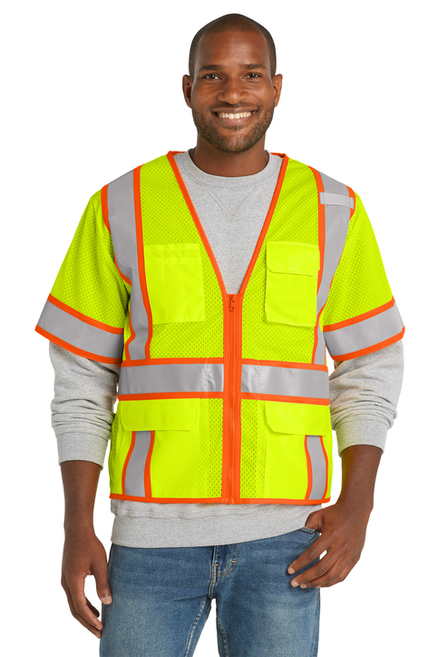 CornerStone® ANSI 107 Class 3 Surveyor Mesh Zippered Two-Tone Short Sleeve Vest