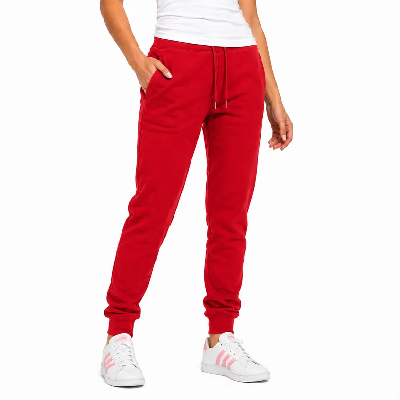 Women's Fleece Athletic Jogger Sweatpants with Drawstring in Red